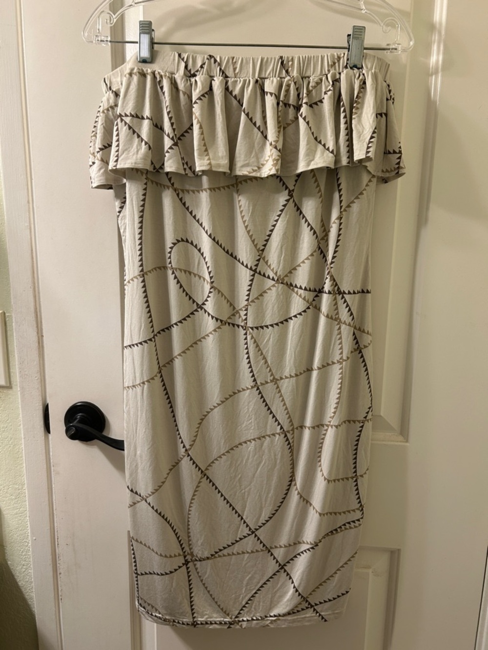 HAWAII’S FINEST Off-Shoulder Beige Dress with Brown Graphic Trim, Sz 2X